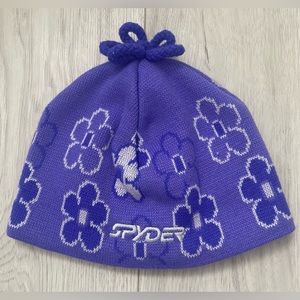 Spyder Flower Fleece Lined Flower Pom Pom Purple Top Beanie Youth Girls 7-14
